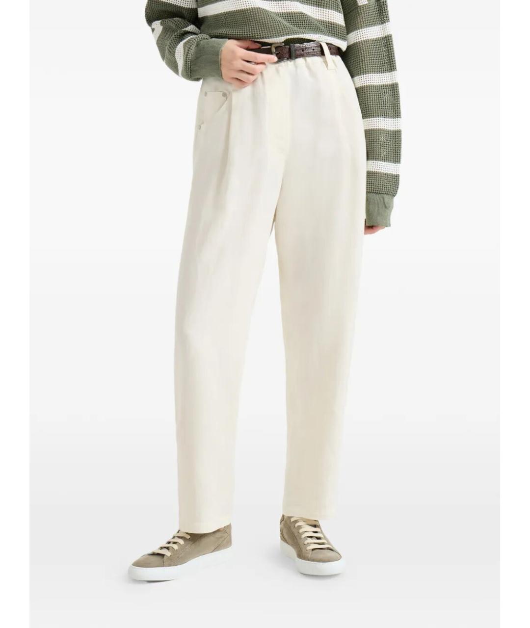 BRUNELLO CUCINELLI Белые вискозные прямые брюки, фото 4