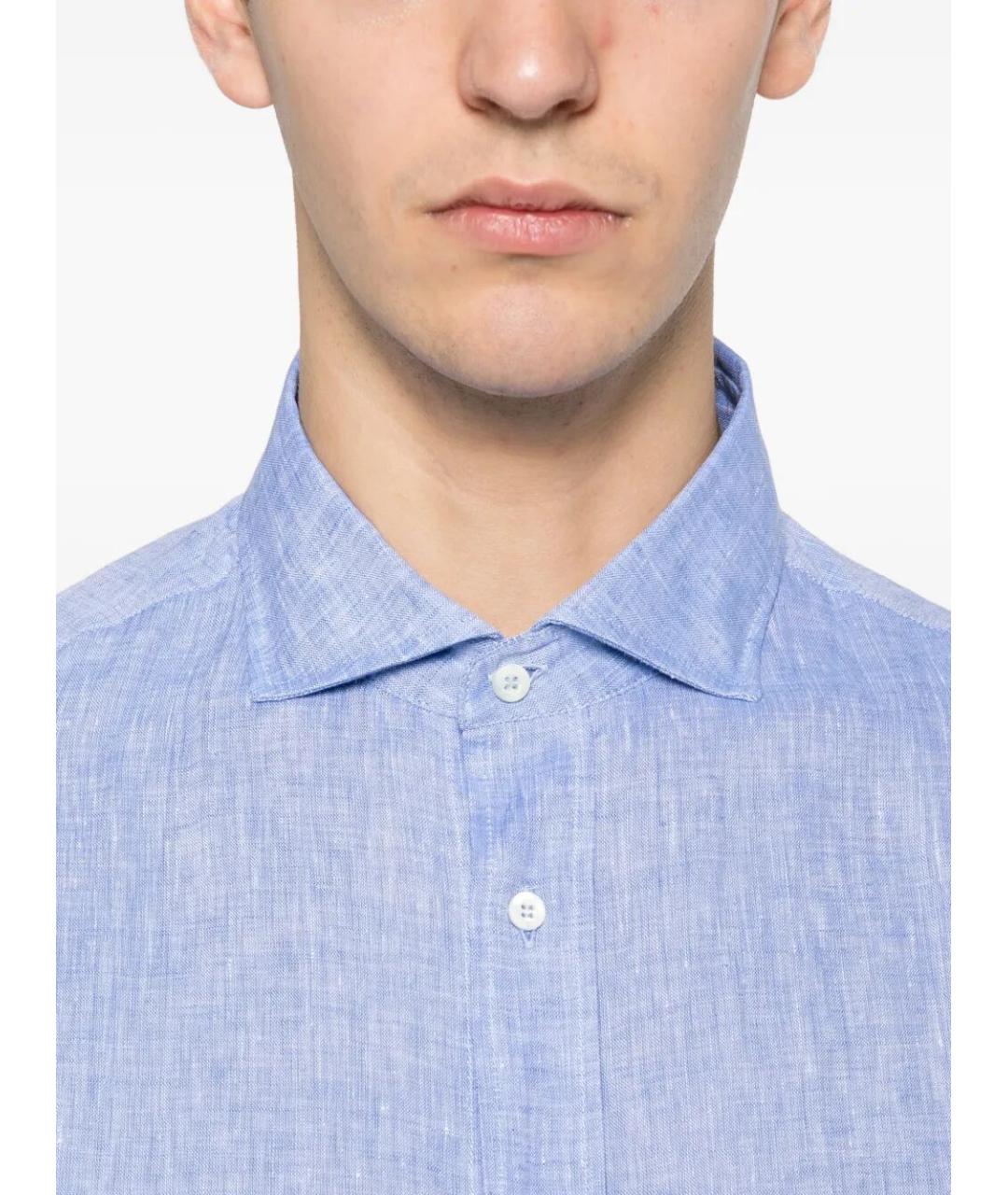 BRUNELLO CUCINELLI Голубая льняная кэжуал рубашка, фото 4