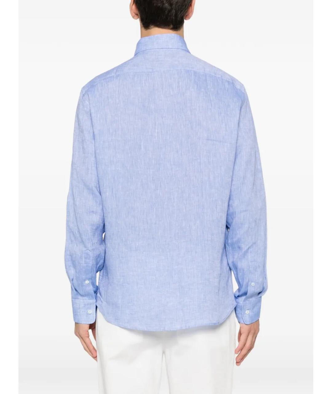 BRUNELLO CUCINELLI Голубая льняная кэжуал рубашка, фото 5