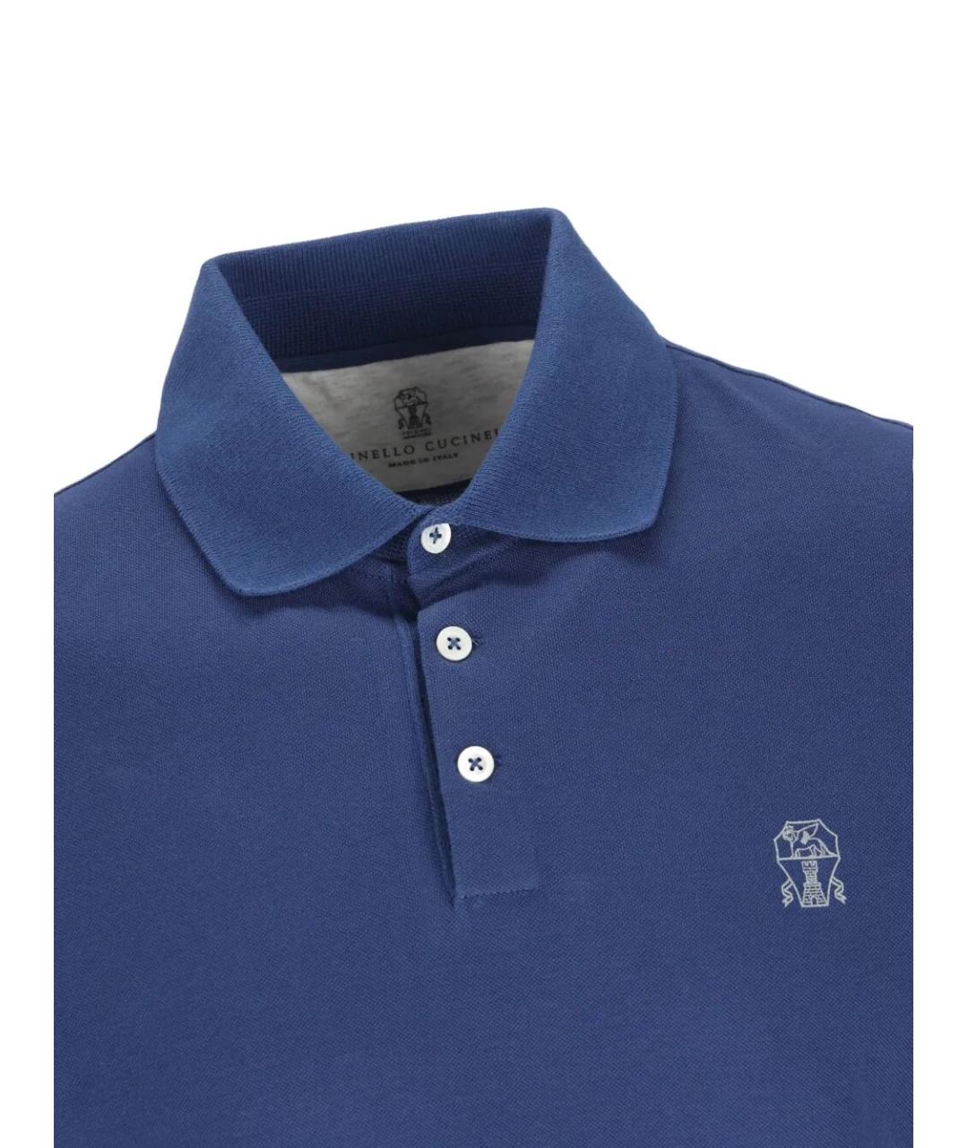 BRUNELLO CUCINELLI Синее хлопковое поло с коротким рукавом, фото 4