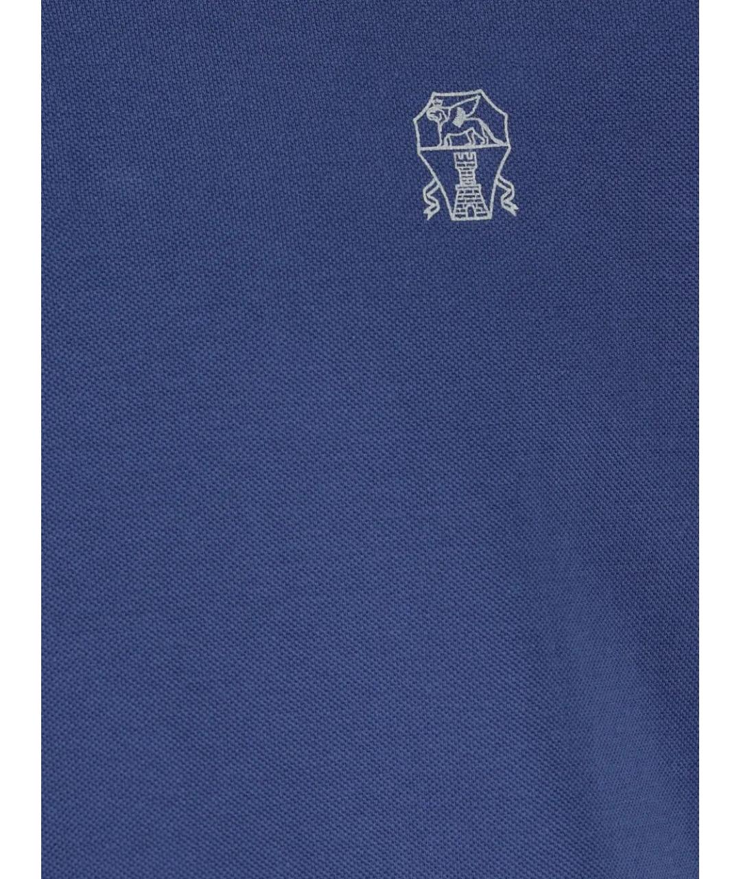 BRUNELLO CUCINELLI Синее хлопковое поло с коротким рукавом, фото 3