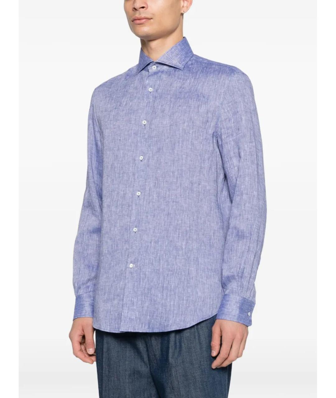 BRUNELLO CUCINELLI Голубая льняная кэжуал рубашка, фото 4