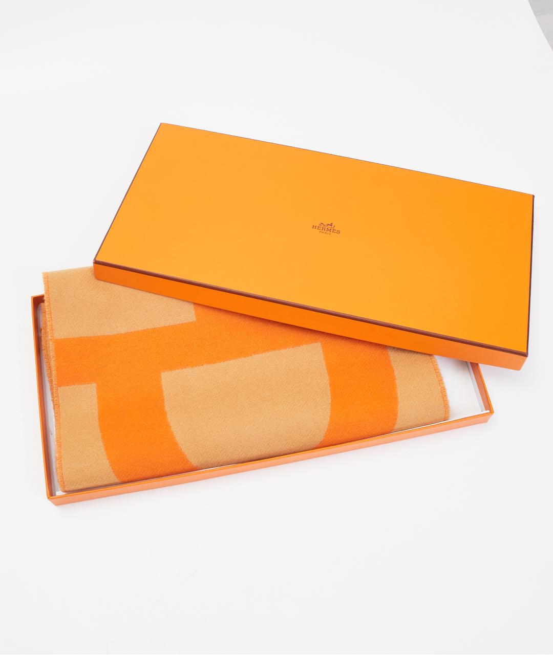 HERMES Оранжевый кашемировый шарф, фото 5
