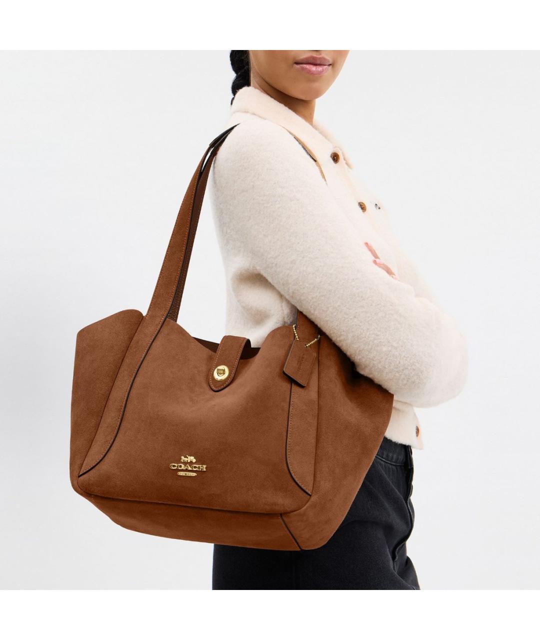 COACH Коричневая замшевая сумка тоут, фото 5