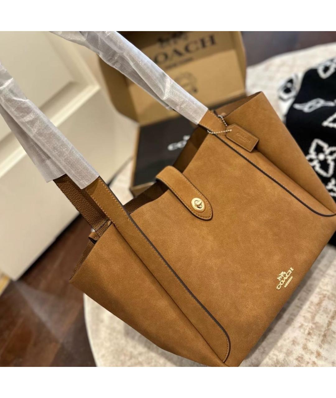 COACH Коричневая замшевая сумка тоут, фото 6