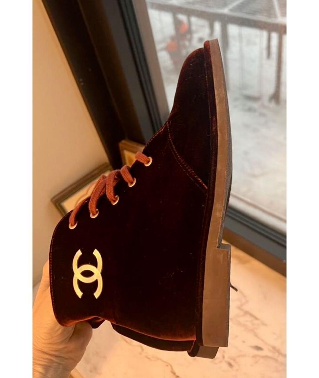 CHANEL Бордовые текстильные ботинки, фото 7