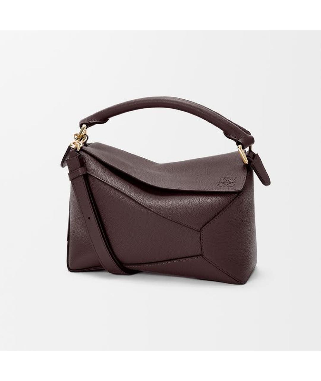 LOEWE Бордовая кожаная сумка с короткими ручками, фото 6