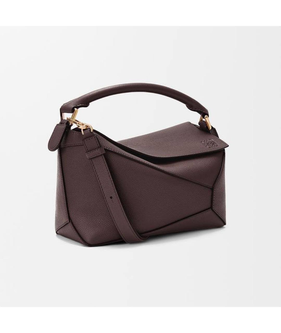 LOEWE Бордовая кожаная сумка с короткими ручками, фото 4