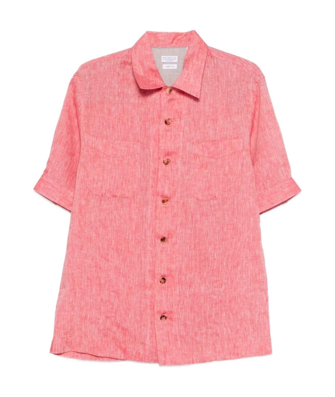 BRUNELLO CUCINELLI Розовая льняная кэжуал рубашка, фото 1