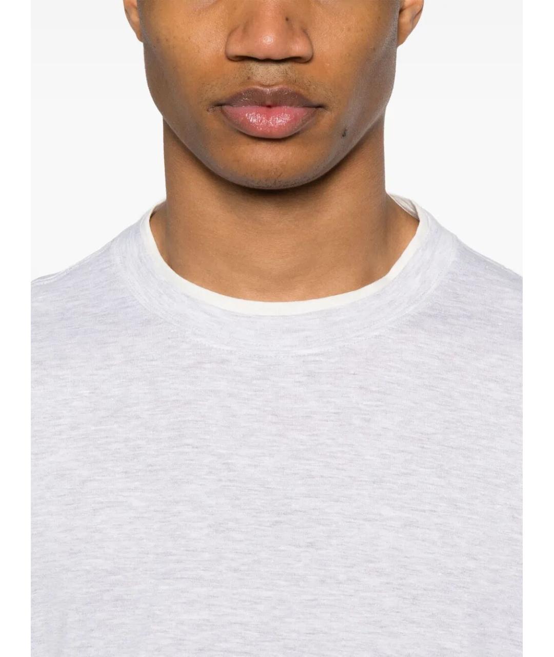 BRUNELLO CUCINELLI Серая хлопко-леновая футболка, фото 3