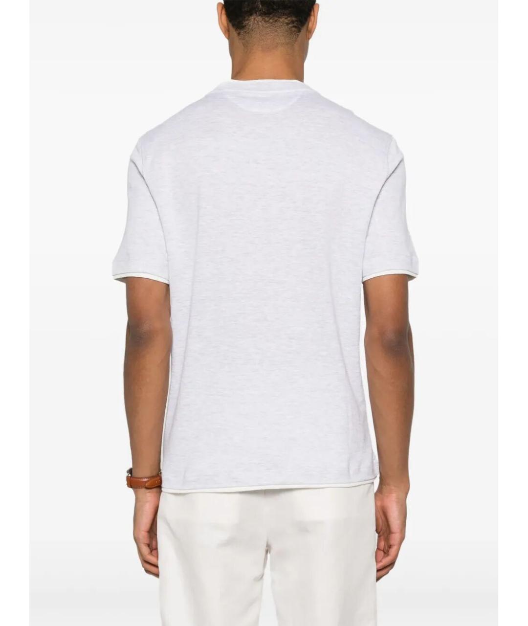 BRUNELLO CUCINELLI Серая хлопко-леновая футболка, фото 4
