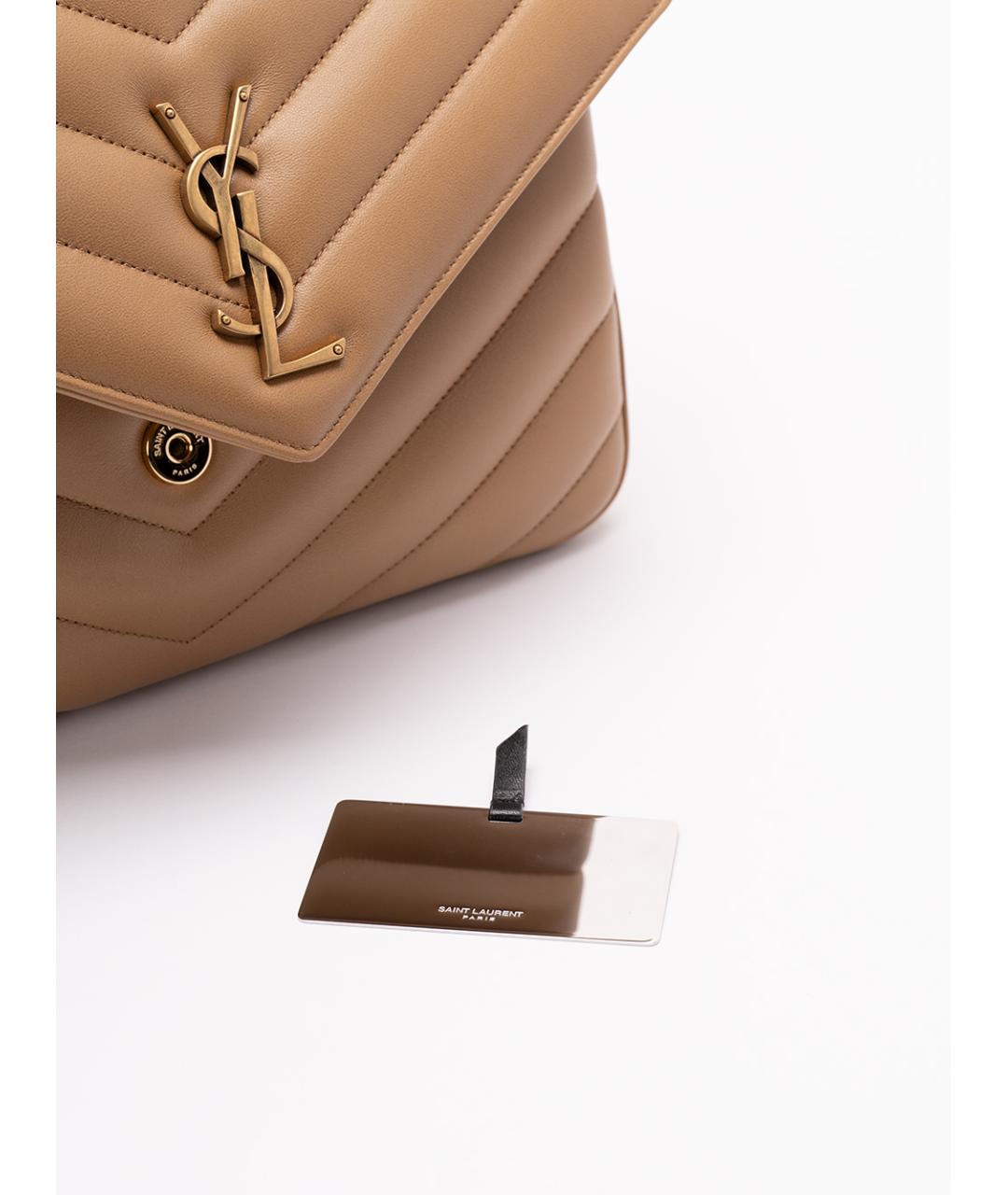 SAINT LAURENT Бежевая кожаная сумка через плечо, фото 5