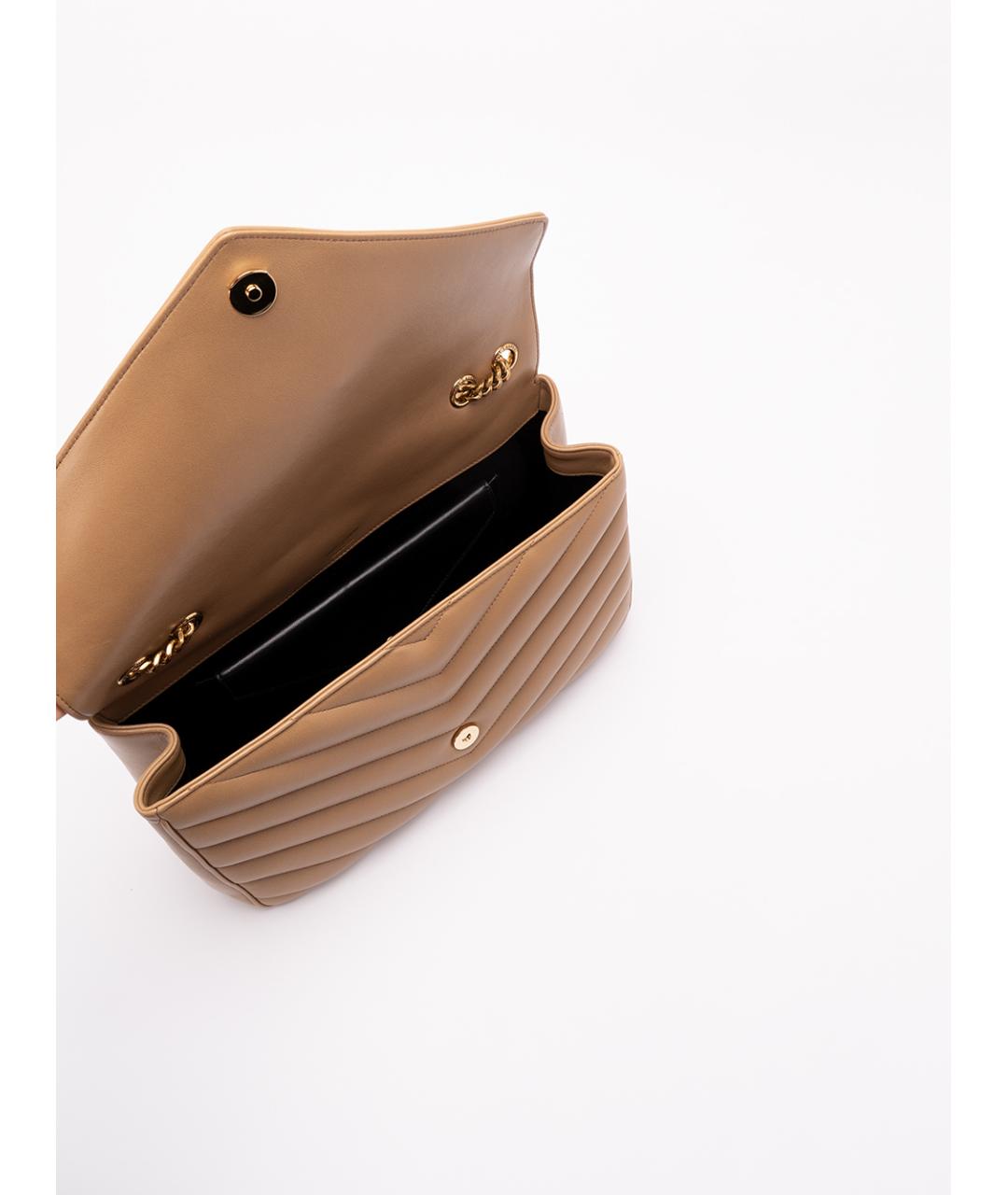 SAINT LAURENT Бежевая кожаная сумка через плечо, фото 6