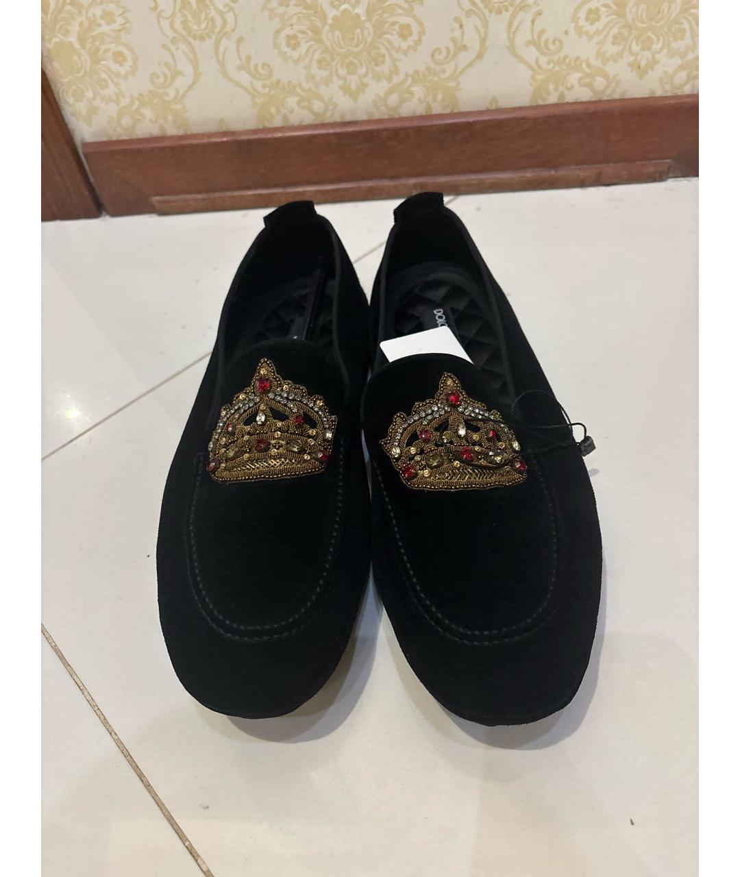 DOLCE&GABBANA Черные бархатные мокасины, фото 2