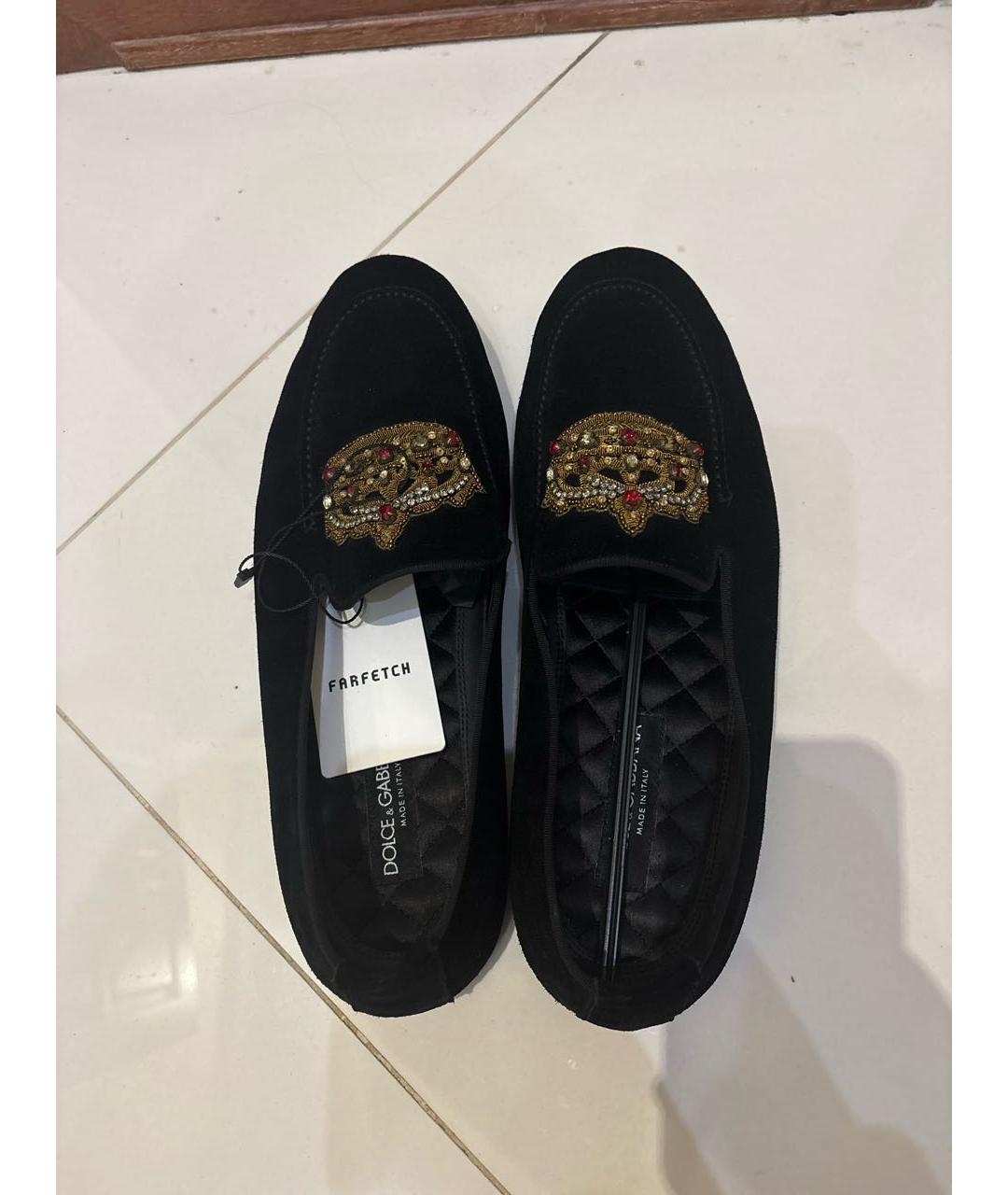 DOLCE&GABBANA Черные бархатные мокасины, фото 3