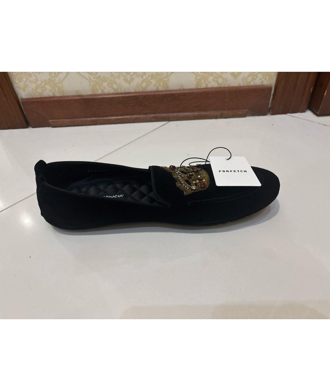 DOLCE&GABBANA Черные бархатные мокасины, фото 5