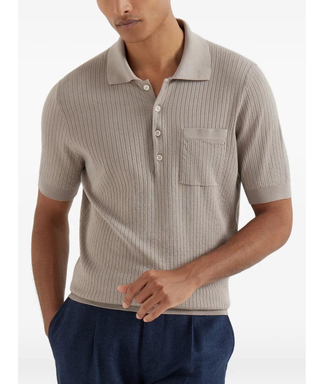 BRUNELLO CUCINELLI Бежевое хлопковое поло с коротким рукавом, фото 5