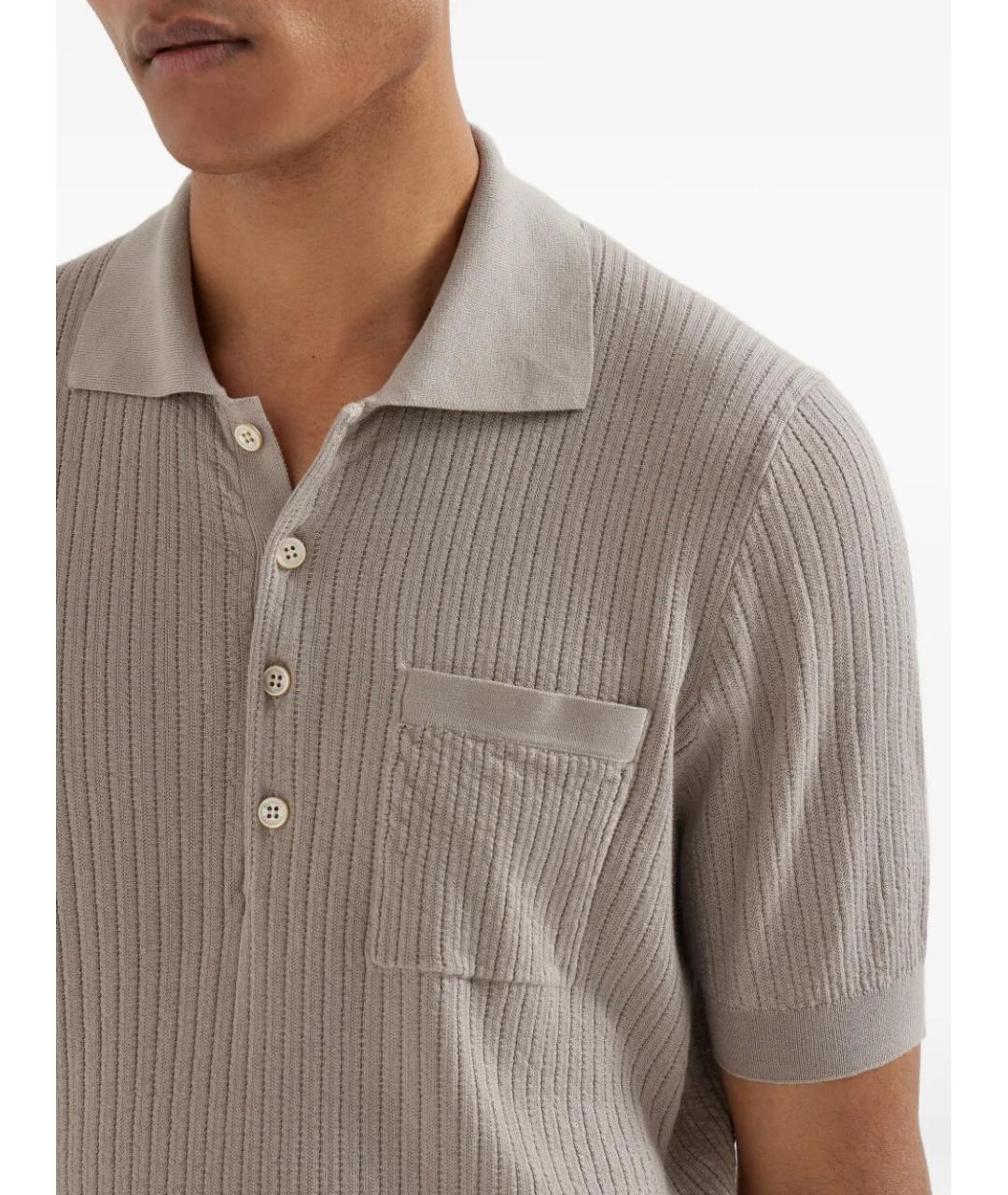 BRUNELLO CUCINELLI Бежевое хлопковое поло с коротким рукавом, фото 4