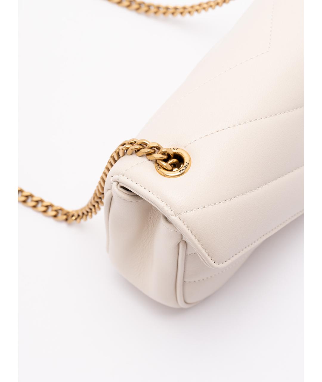 SAINT LAURENT Белая кожаная сумка через плечо, фото 4