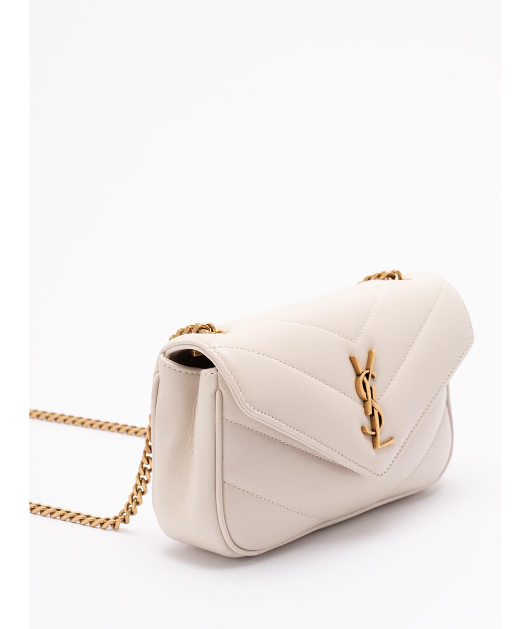 SAINT LAURENT Белая кожаная сумка через плечо, фото 3