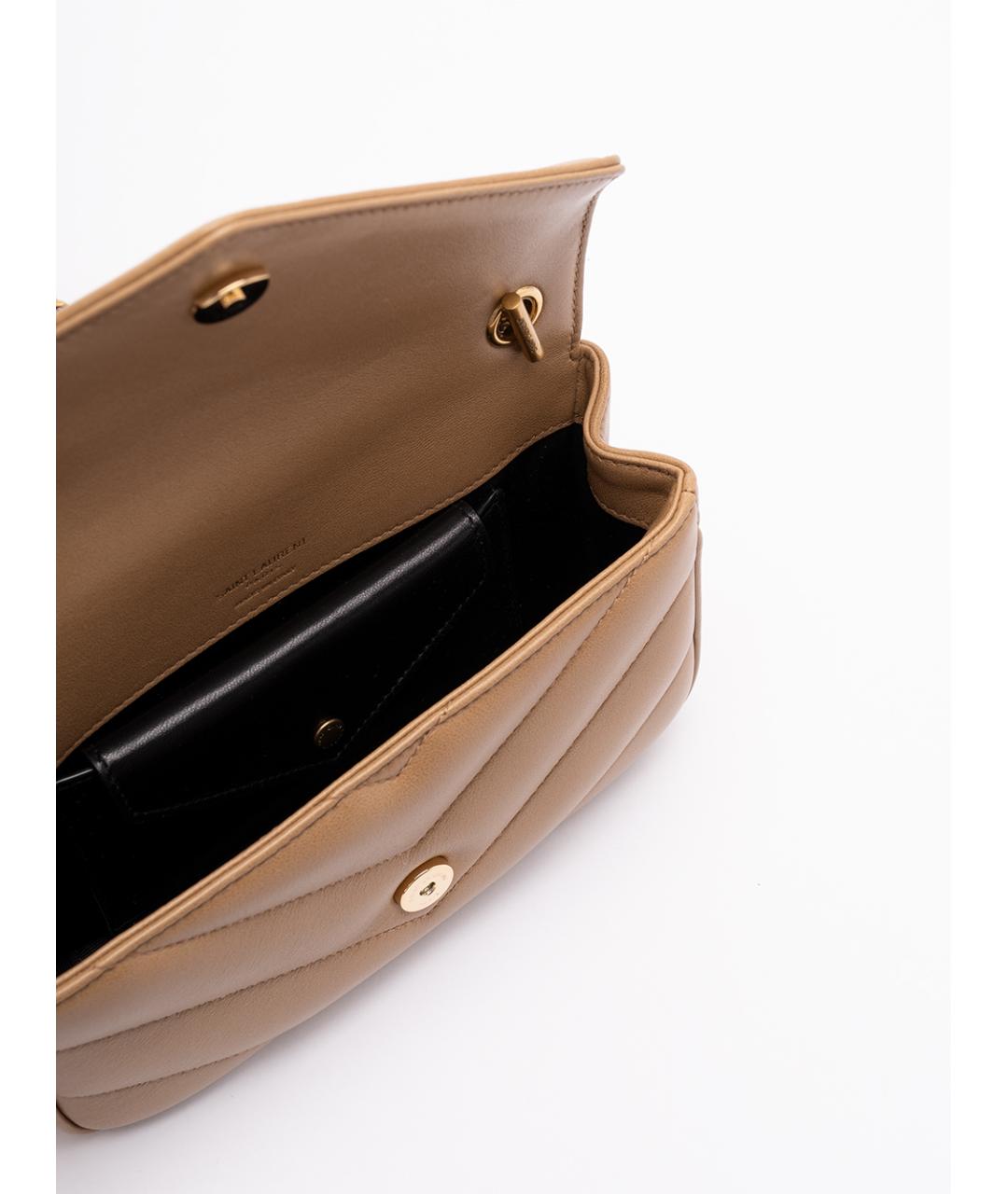 SAINT LAURENT Бежевая кожаная сумка через плечо, фото 5