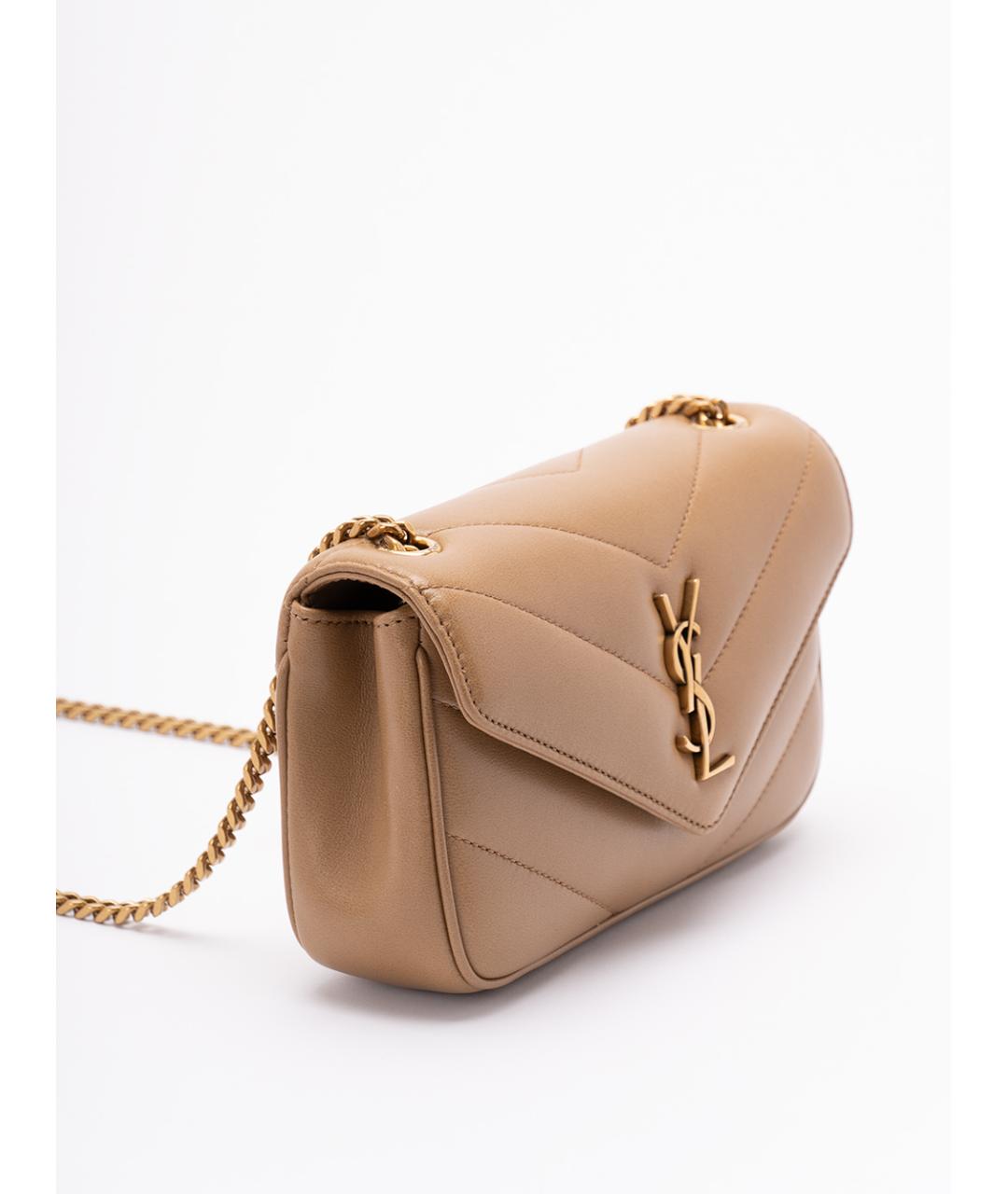 SAINT LAURENT Бежевая кожаная сумка через плечо, фото 3