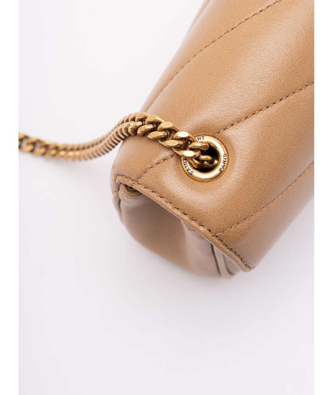 SAINT LAURENT Бежевая кожаная сумка через плечо, фото 4