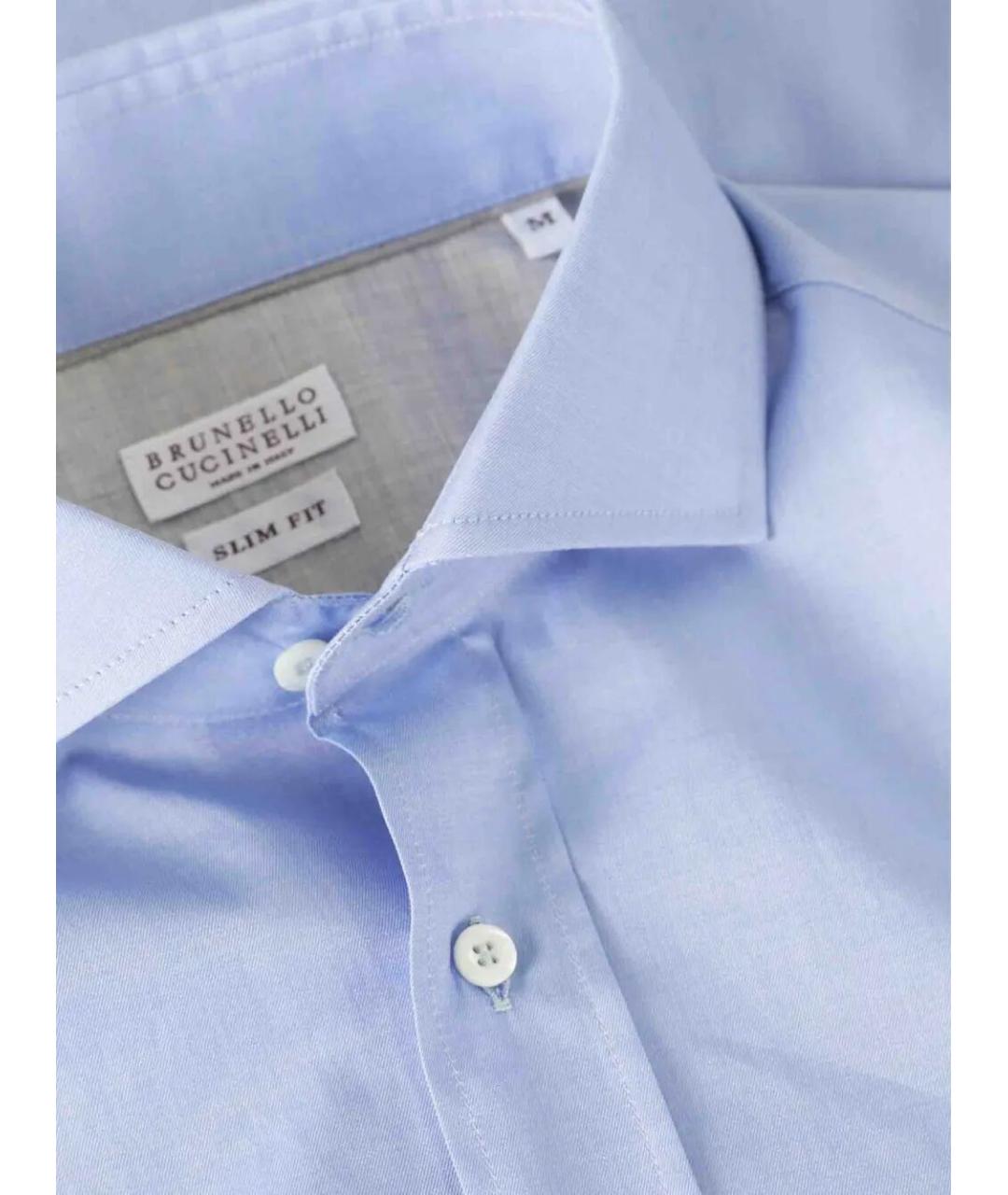 BRUNELLO CUCINELLI Голубая хлопковая классическая рубашка, фото 3