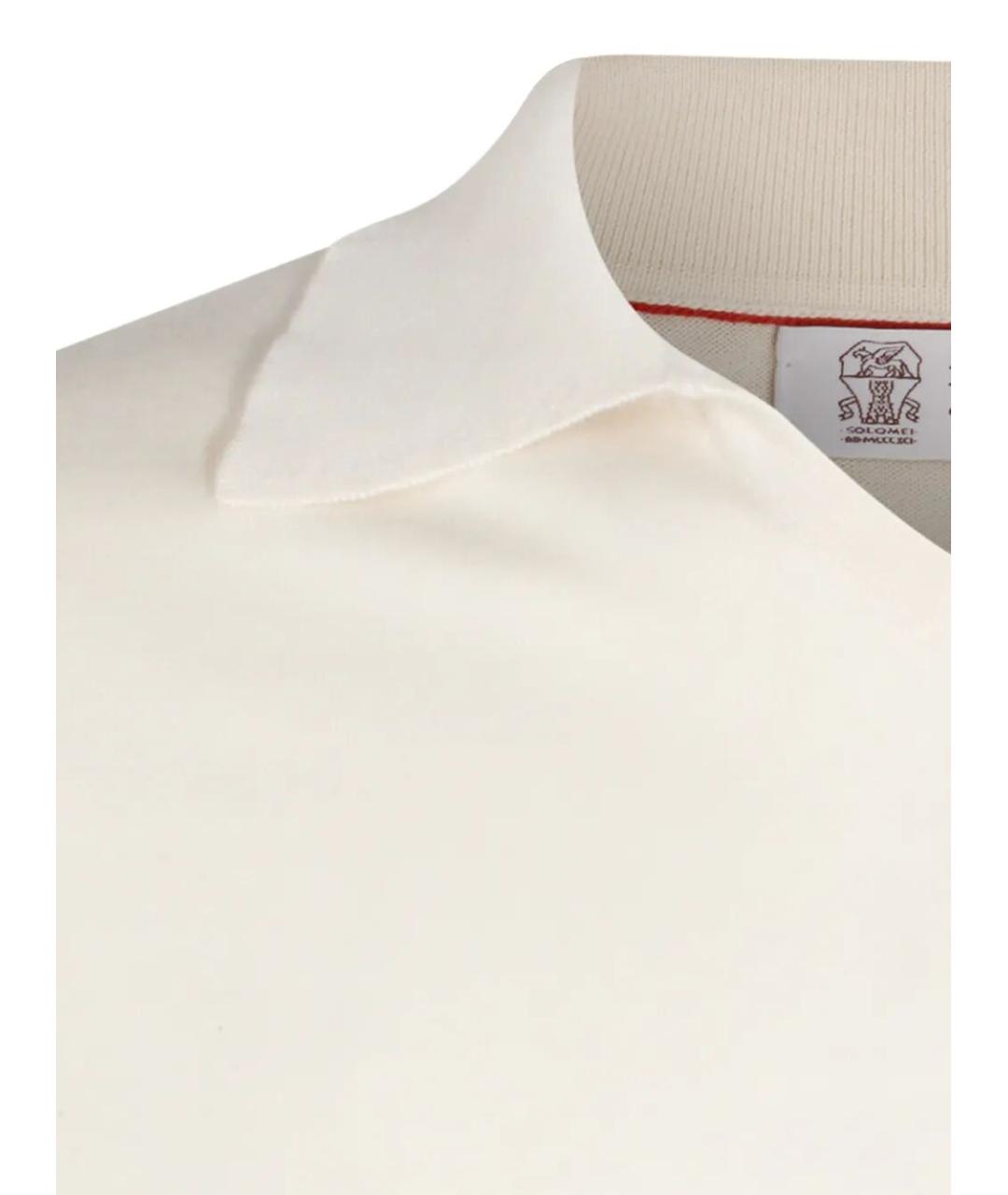 BRUNELLO CUCINELLI Белое хлопковое поло с коротким рукавом, фото 4