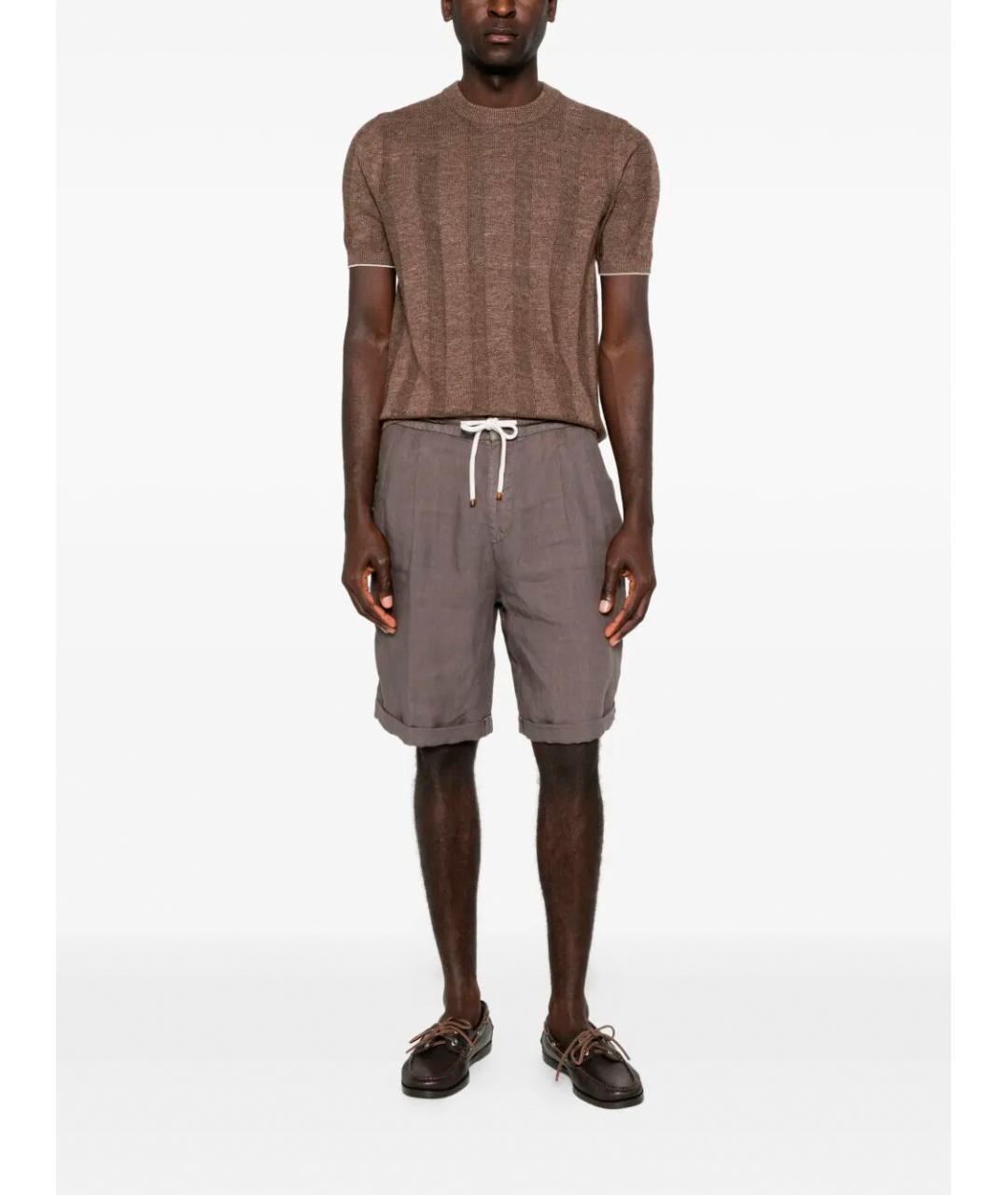 BRUNELLO CUCINELLI Коричневая хлопко-леновая футболка, фото 2