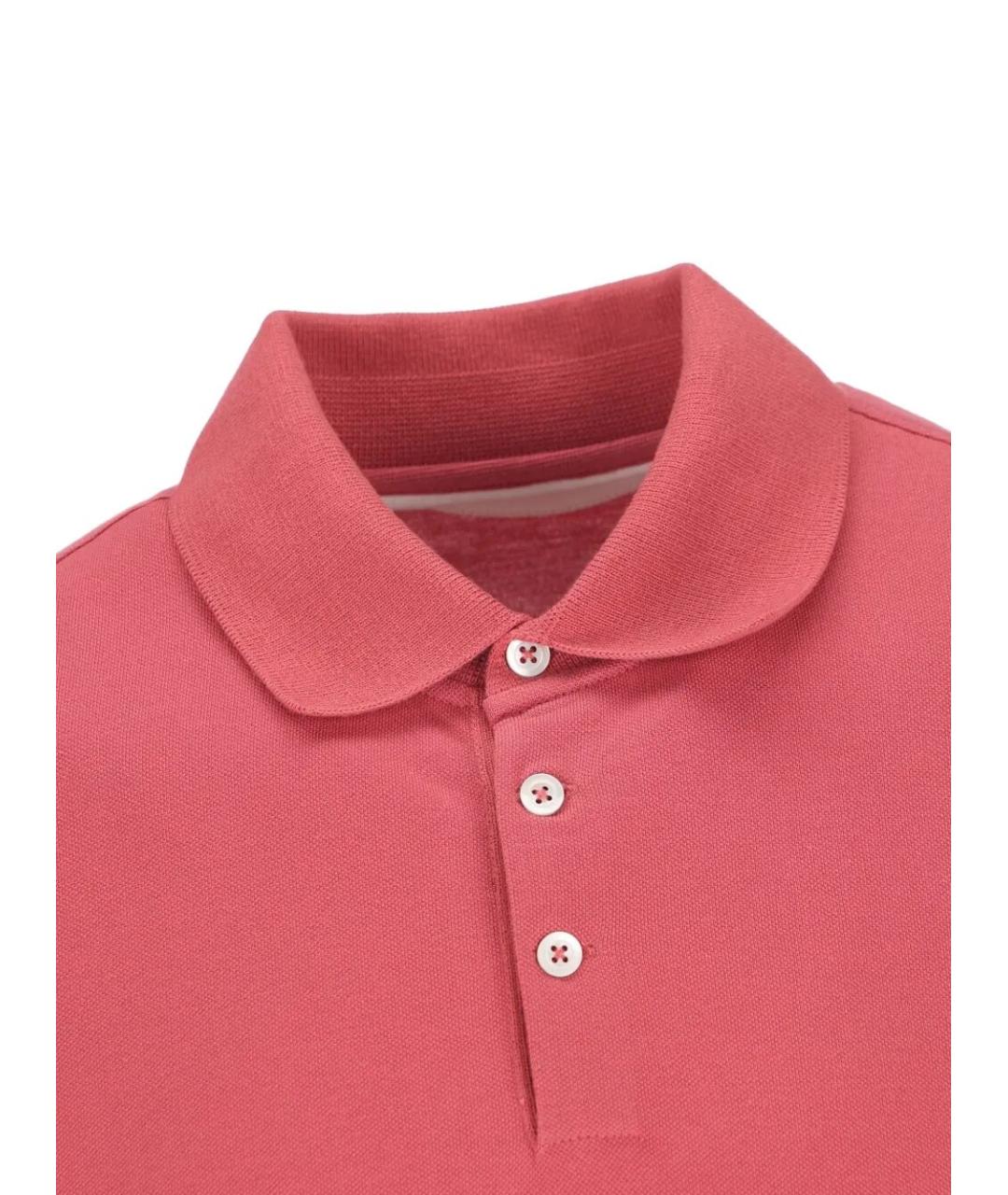 BRUNELLO CUCINELLI Розовое хлопковое поло с коротким рукавом, фото 4