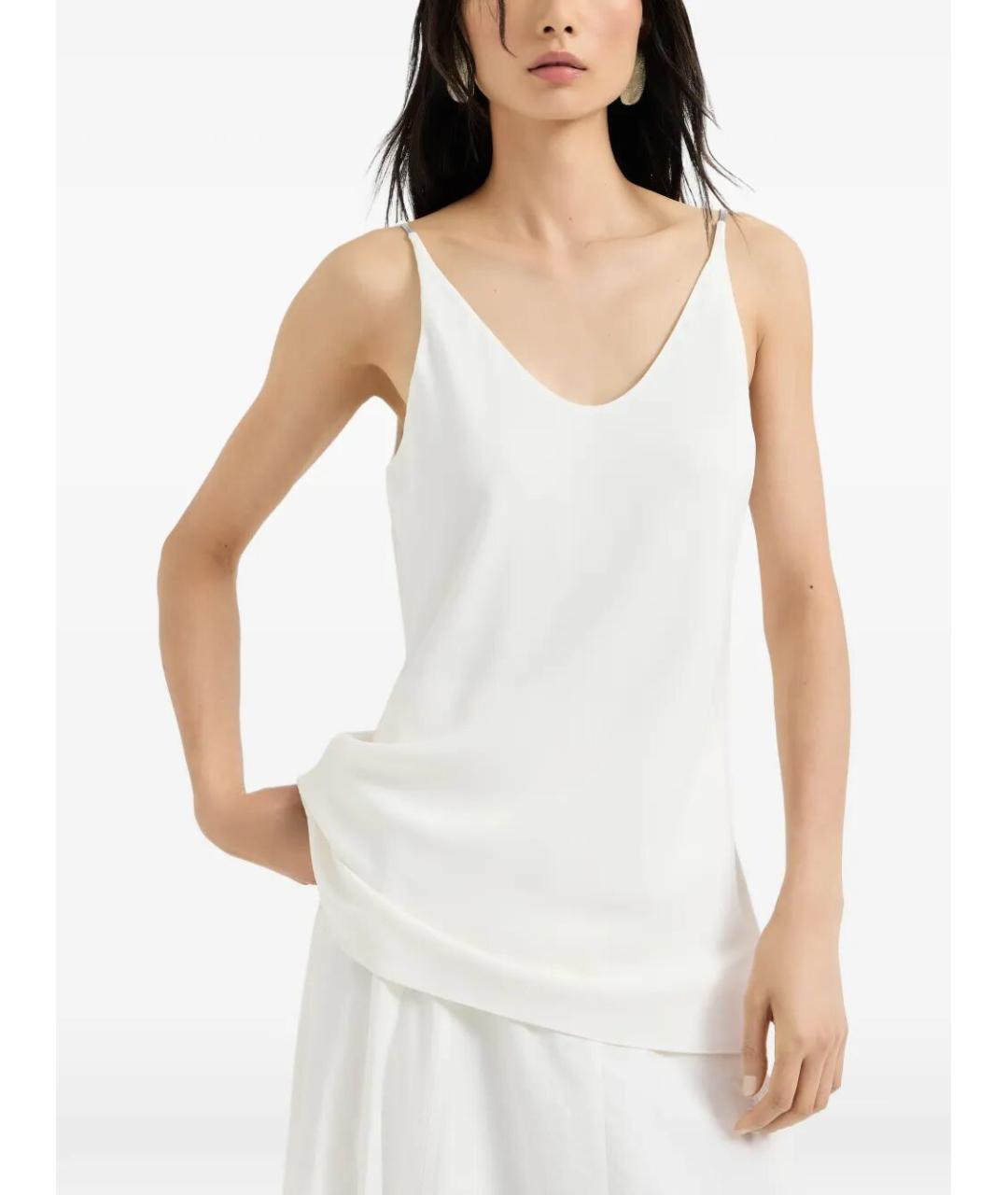 BRUNELLO CUCINELLI Белая шелковая блузы, фото 3