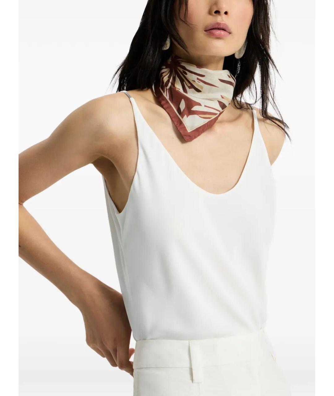 BRUNELLO CUCINELLI Белая шелковая блузы, фото 5