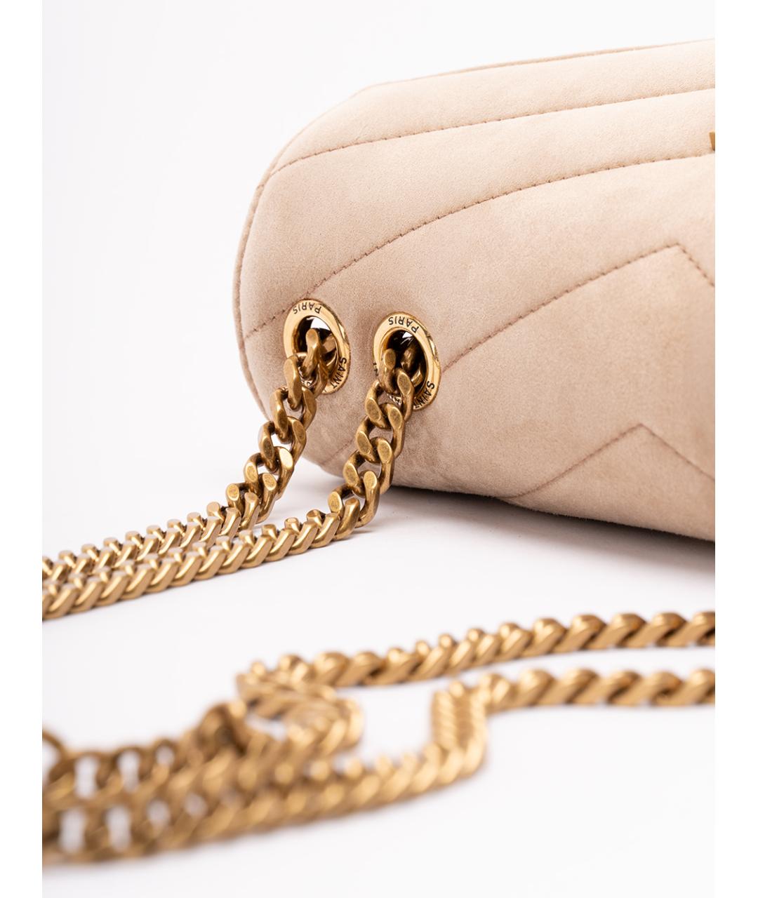 SAINT LAURENT Бежевая кожаная сумка через плечо, фото 4