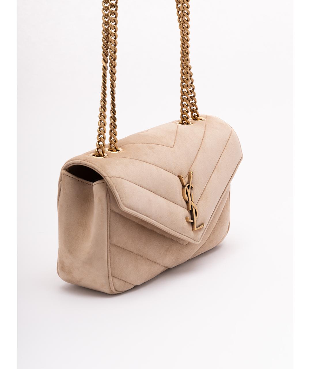 SAINT LAURENT Бежевая кожаная сумка через плечо, фото 3