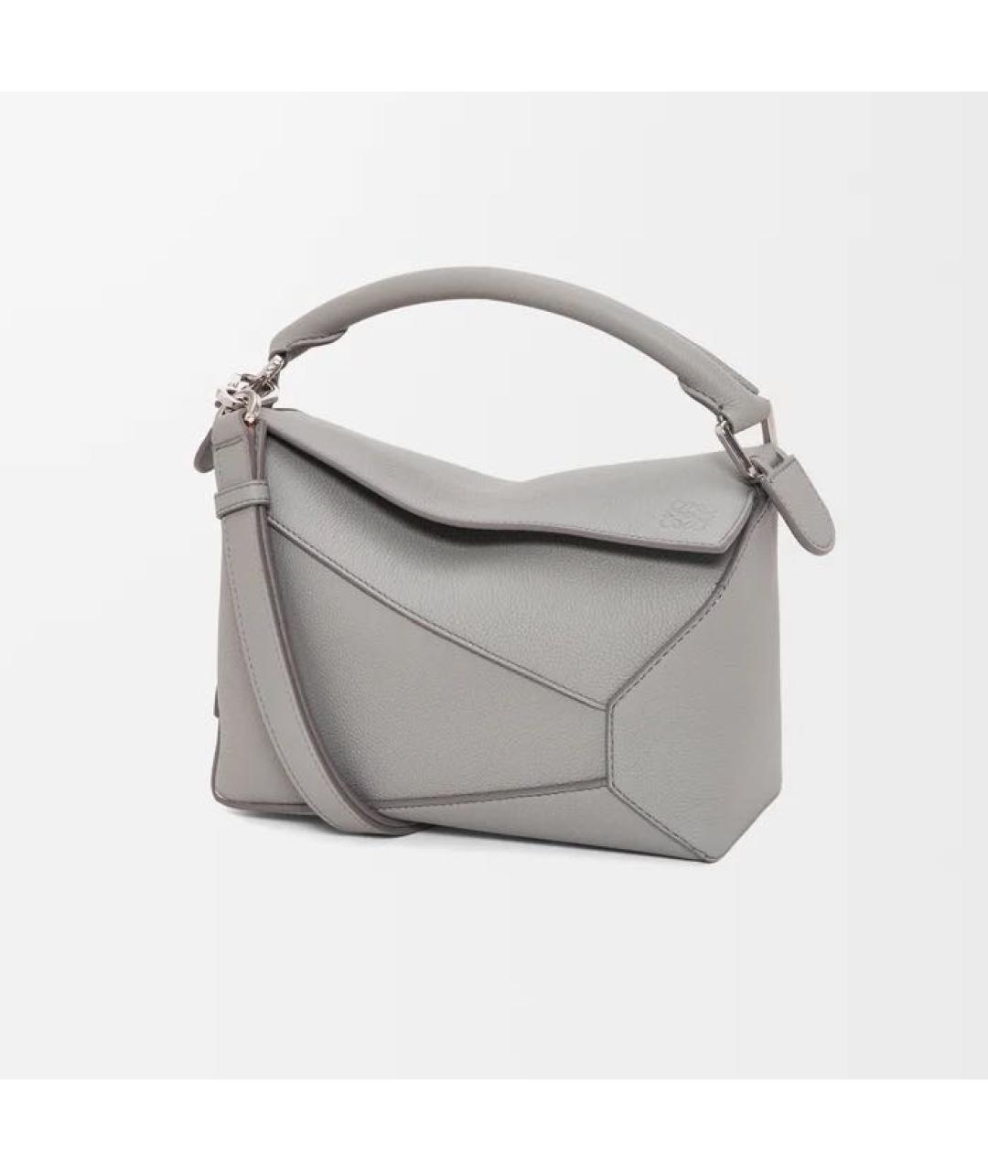 LOEWE Серая кожаная сумка с короткими ручками, фото 6
