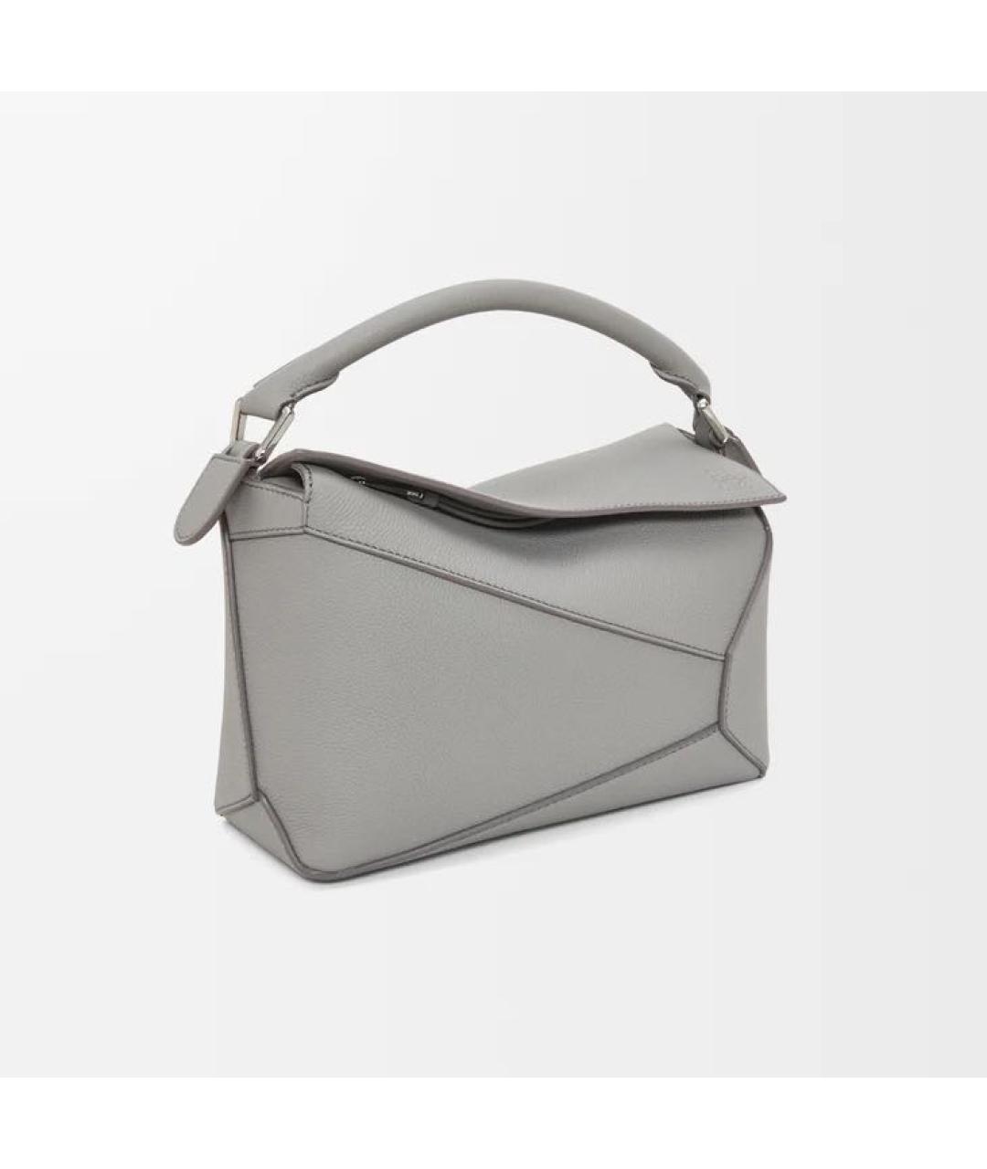 LOEWE Серая кожаная сумка с короткими ручками, фото 4