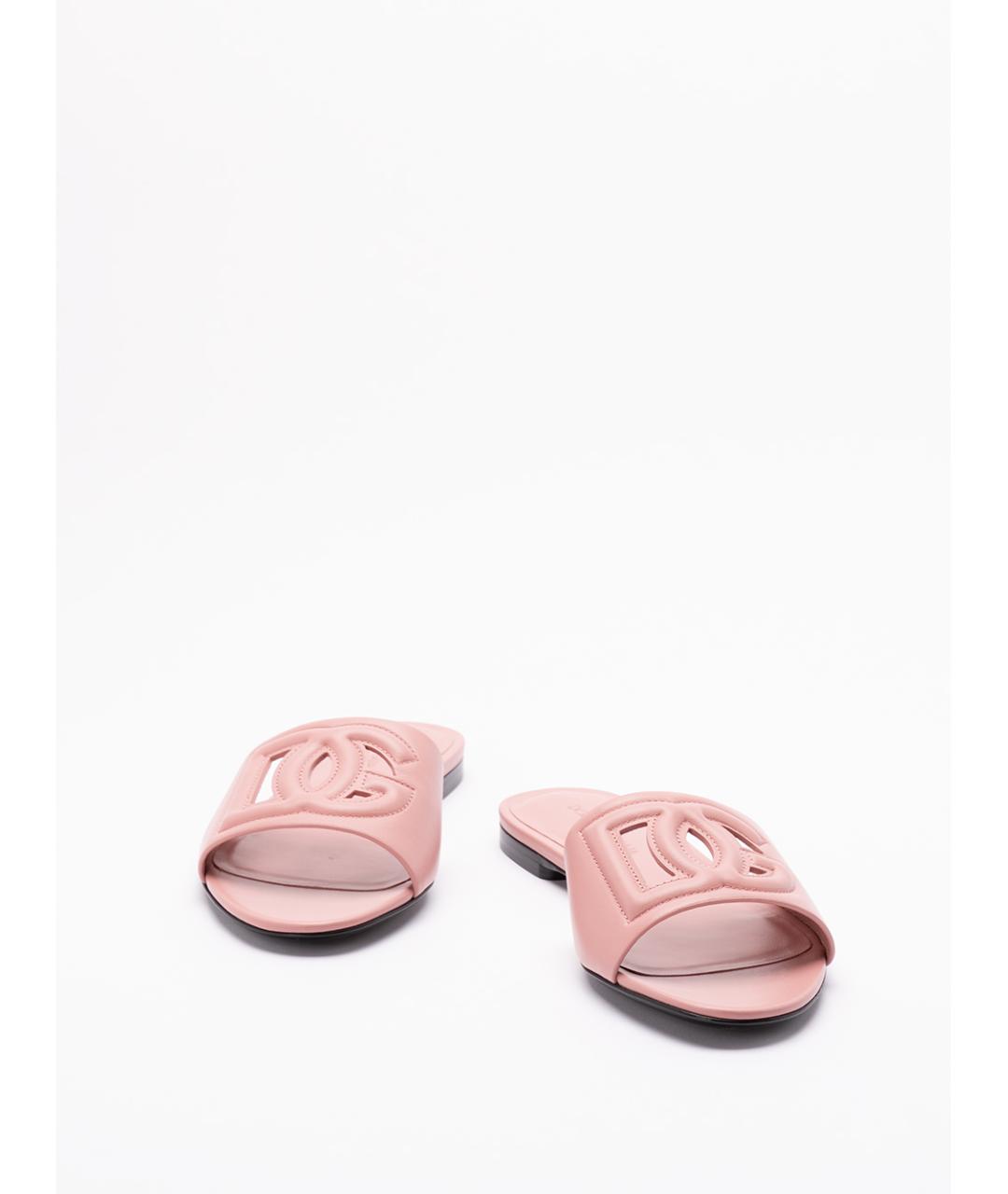 DOLCE&GABBANA Розовые кожаные шлепанцы, фото 2