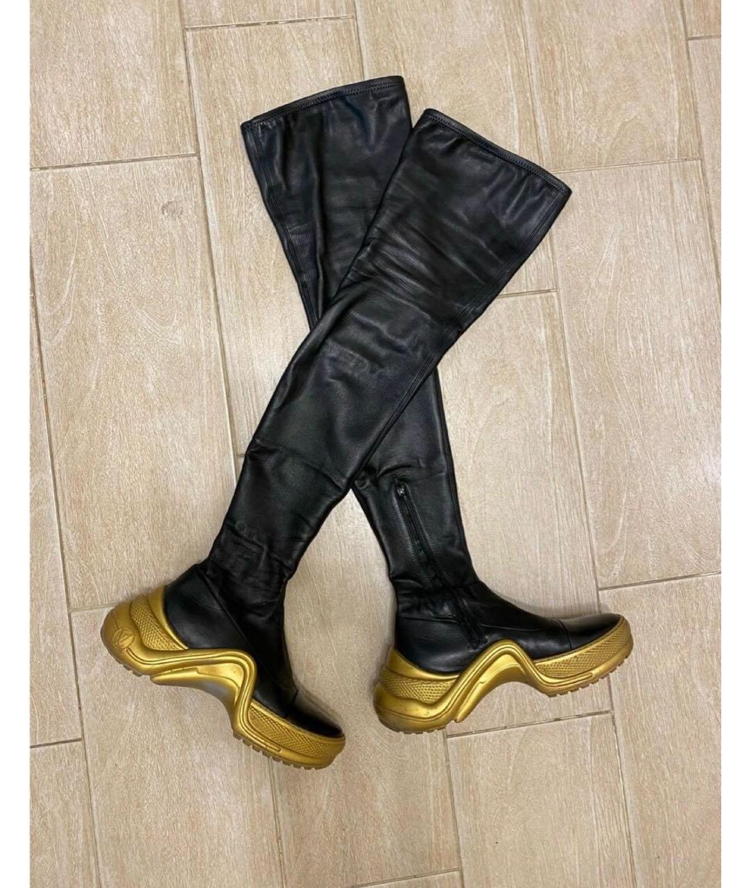 LOUIS VUITTON Черные кожаные ботфорты, фото 1