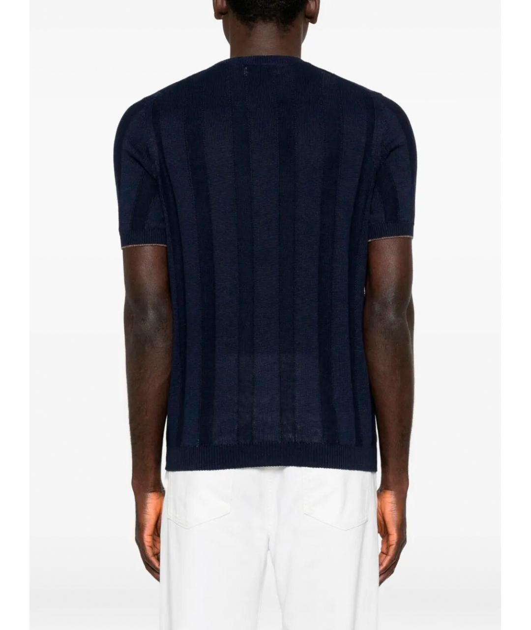 BRUNELLO CUCINELLI Темно-синяя хлопко-леновая футболка, фото 5