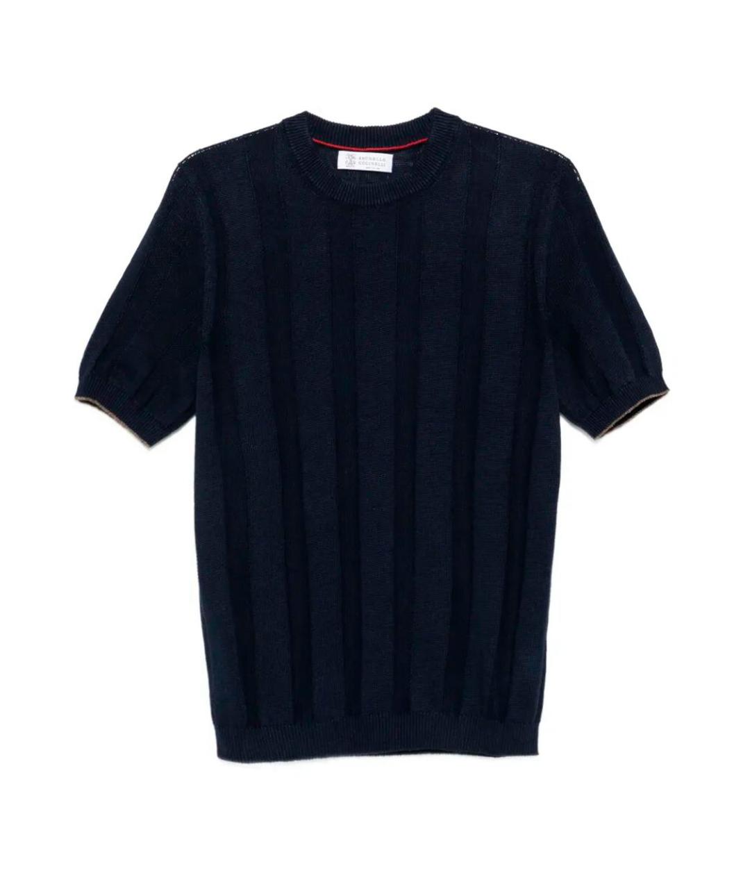 BRUNELLO CUCINELLI Темно-синяя хлопко-леновая футболка, фото 1