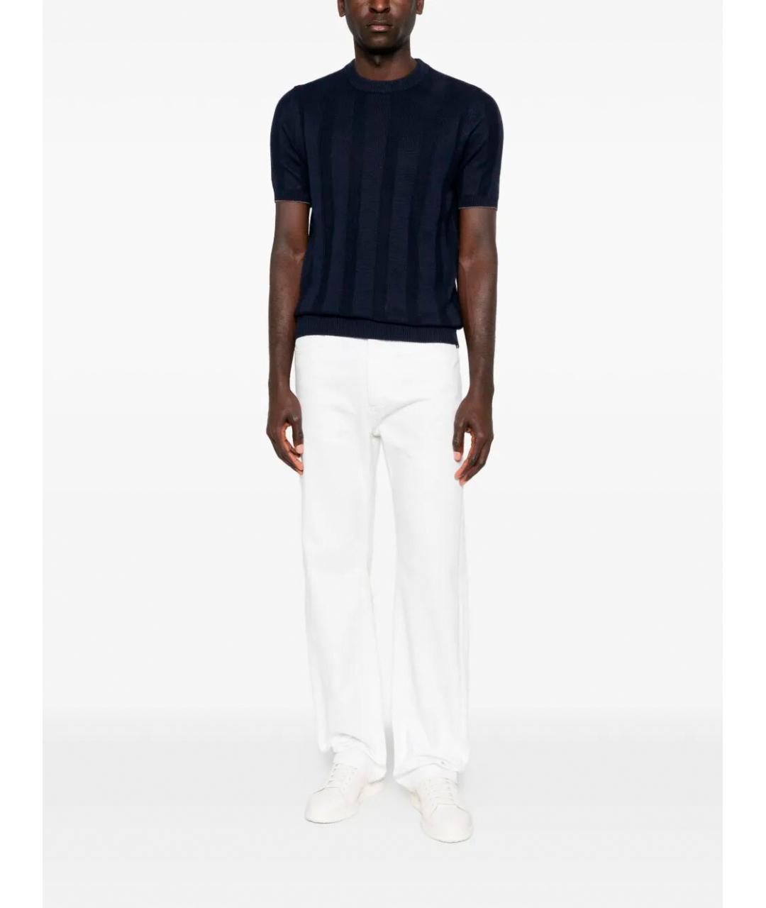 BRUNELLO CUCINELLI Темно-синяя хлопко-леновая футболка, фото 2