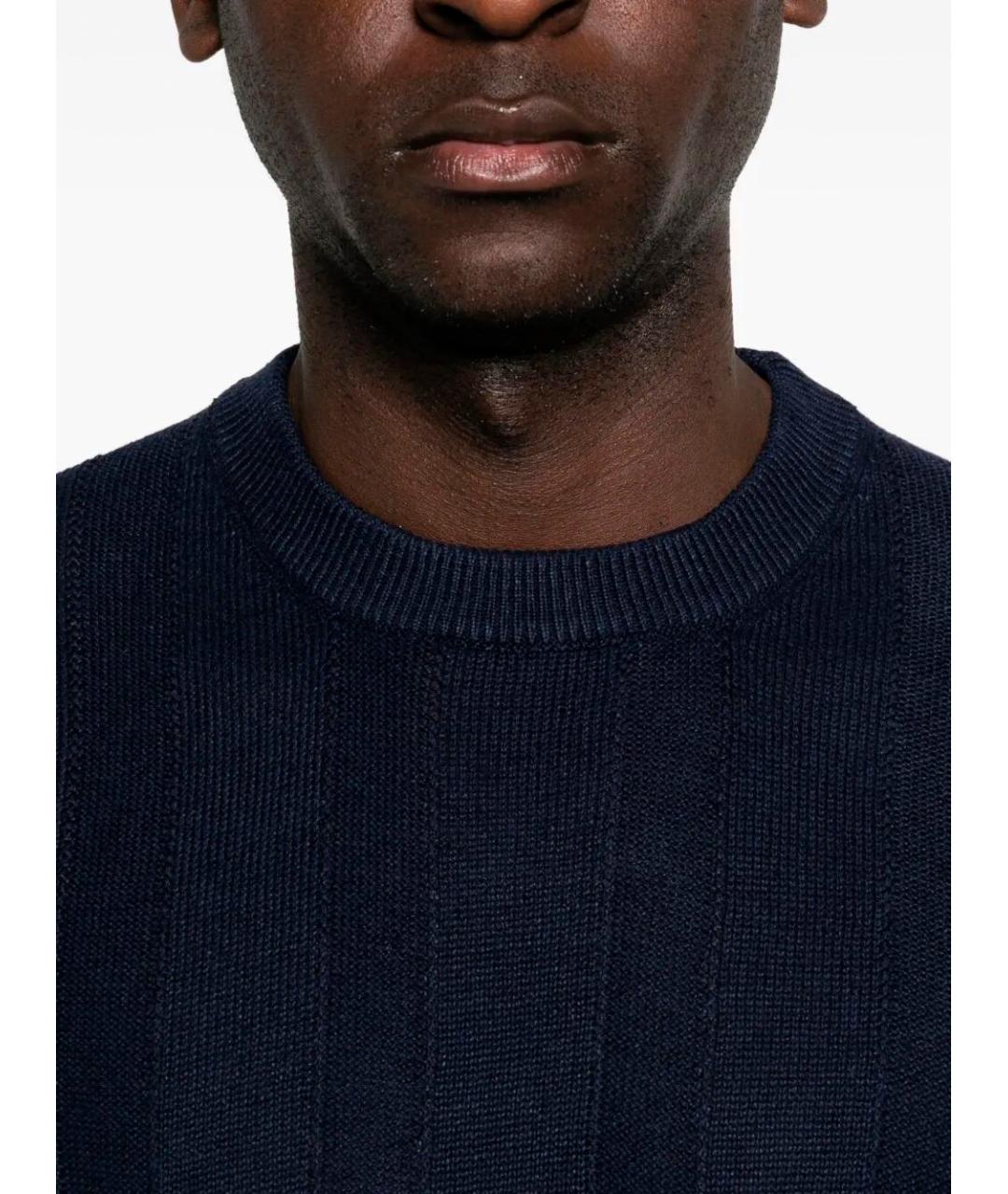 BRUNELLO CUCINELLI Темно-синяя хлопко-леновая футболка, фото 3