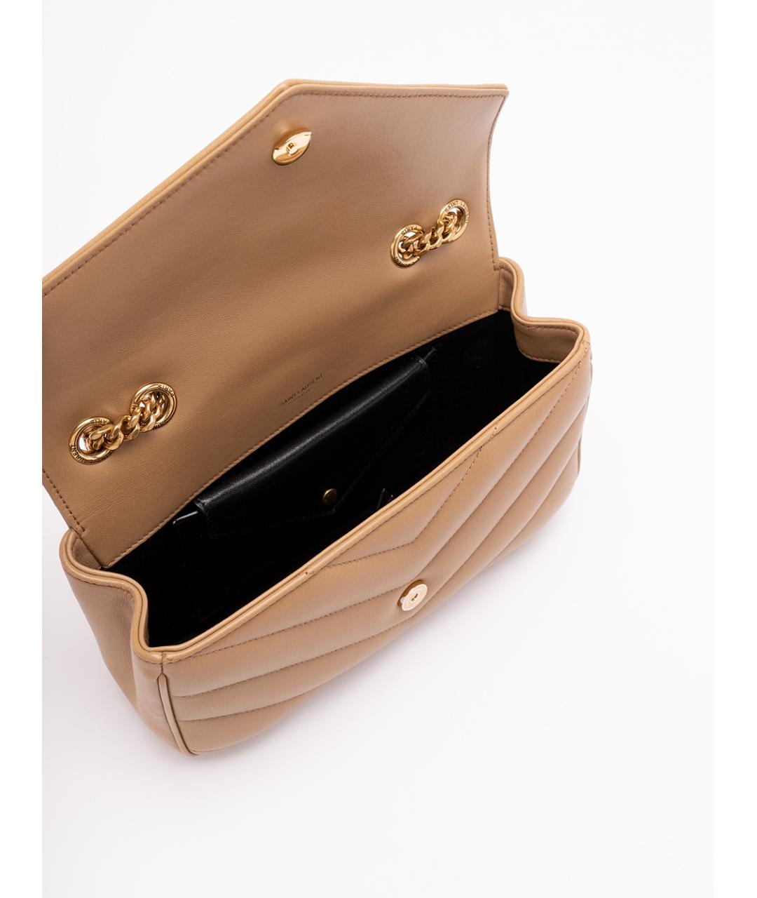 SAINT LAURENT Бежевая кожаная сумка через плечо, фото 5