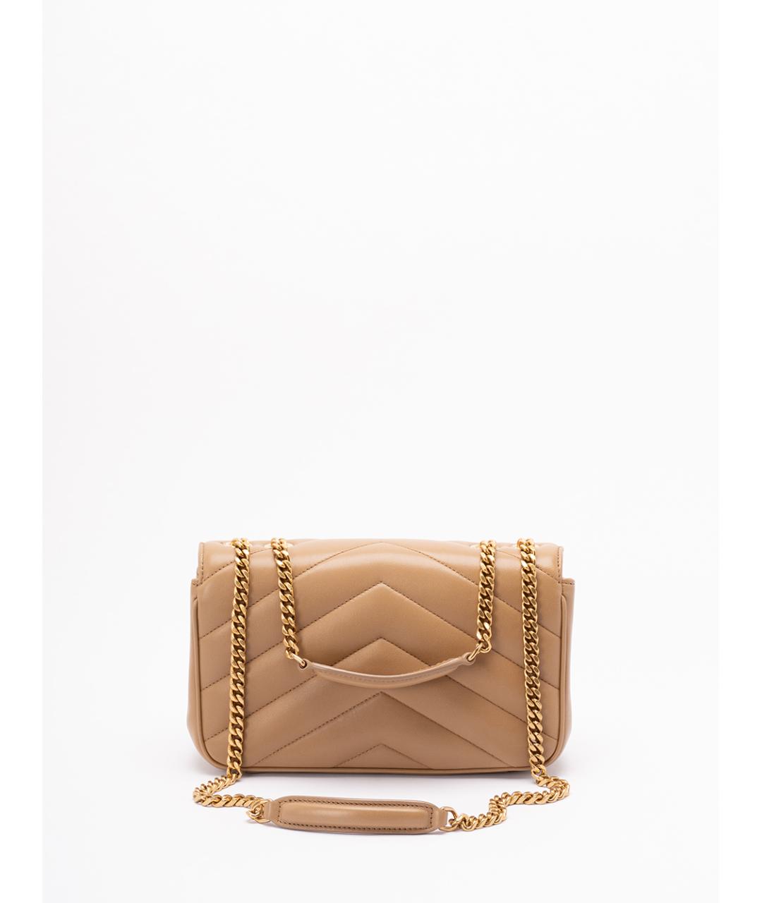 SAINT LAURENT Бежевая кожаная сумка через плечо, фото 2