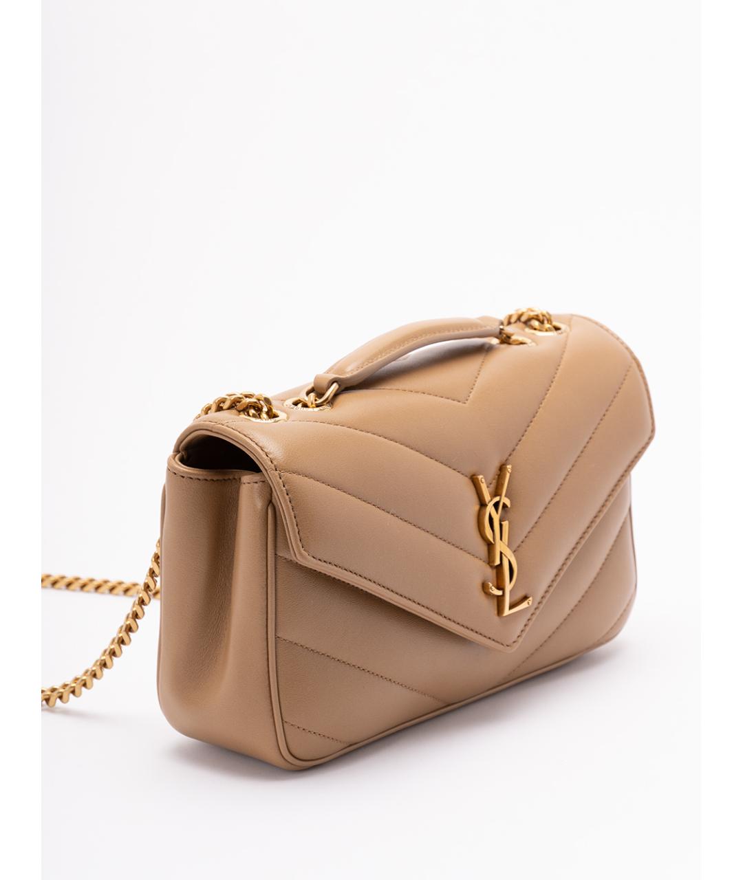 SAINT LAURENT Бежевая кожаная сумка через плечо, фото 3