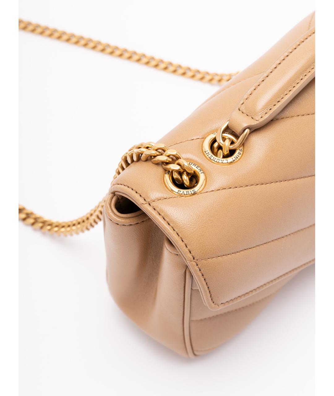 SAINT LAURENT Бежевая кожаная сумка через плечо, фото 4