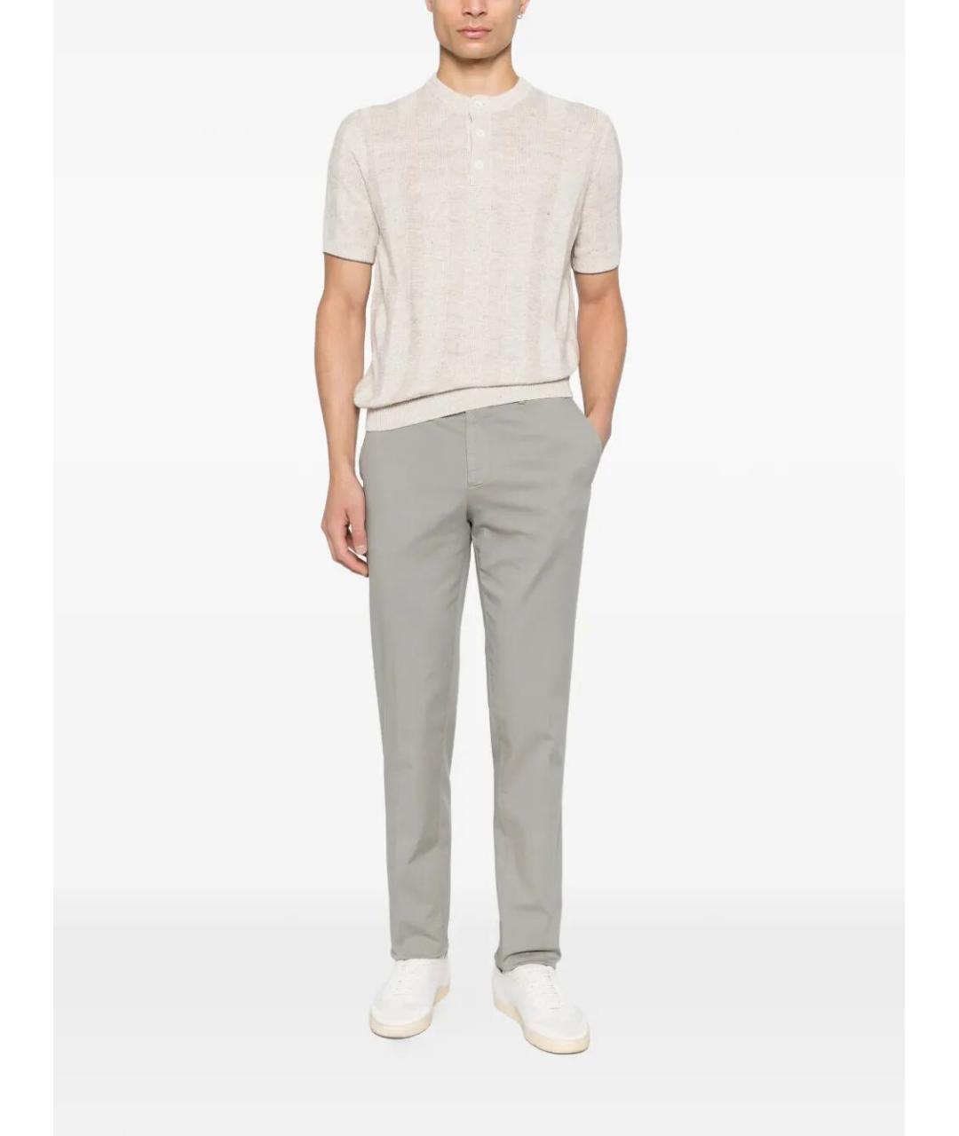 BRUNELLO CUCINELLI Бежевое хлопко-леновое поло с коротким рукавом, фото 3