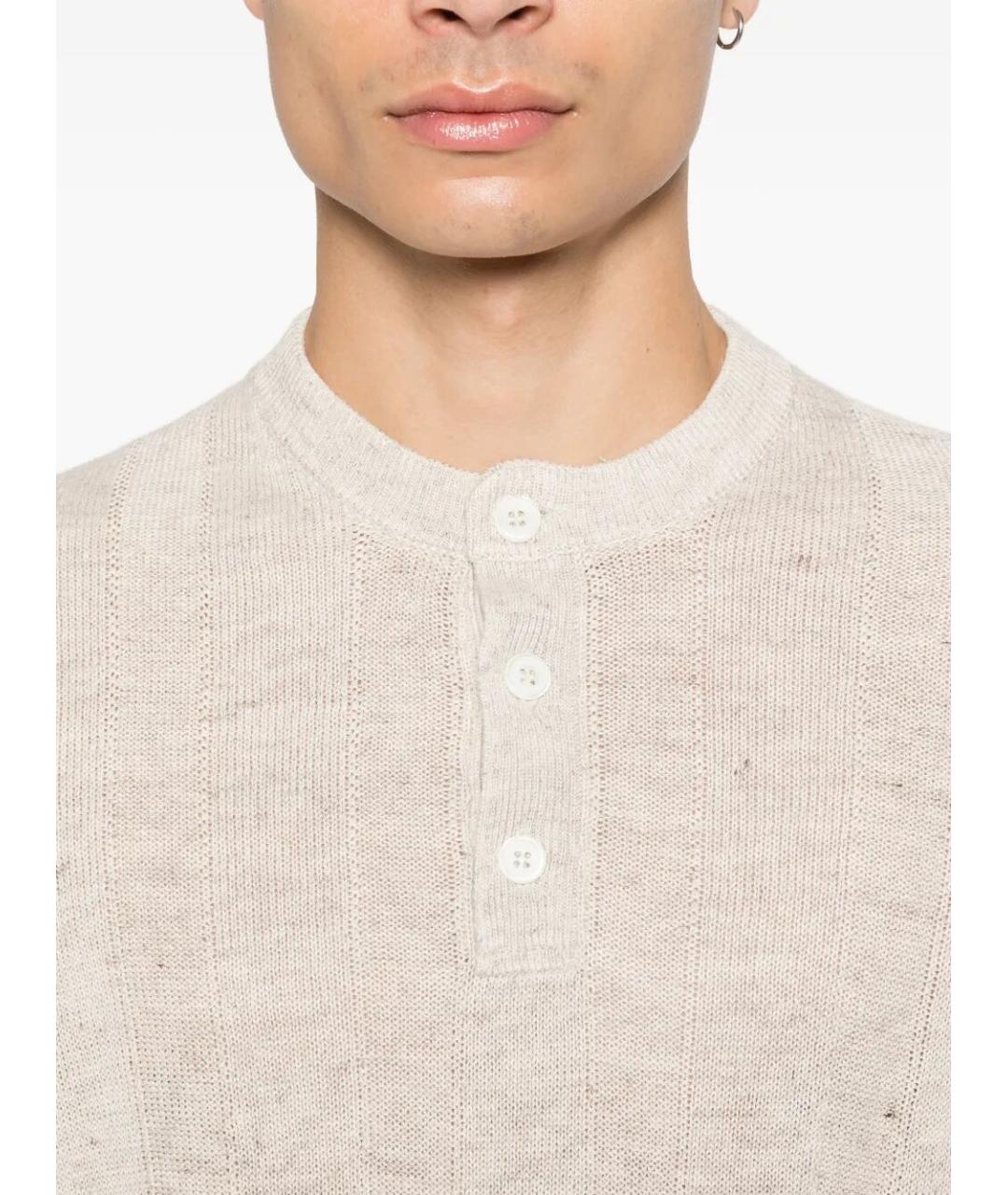 BRUNELLO CUCINELLI Бежевое хлопко-леновое поло с коротким рукавом, фото 2