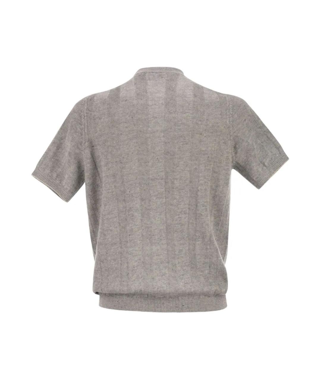 BRUNELLO CUCINELLI Серое хлопко-леновое поло с коротким рукавом, фото 2